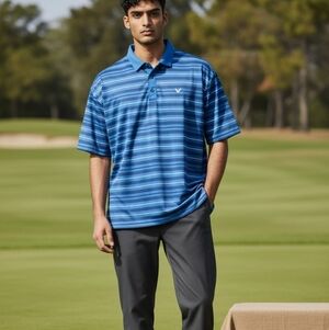 Callaway Blue Strip Golf Polo Shirt Men’s Performance Short Sleeve Athletic  XL